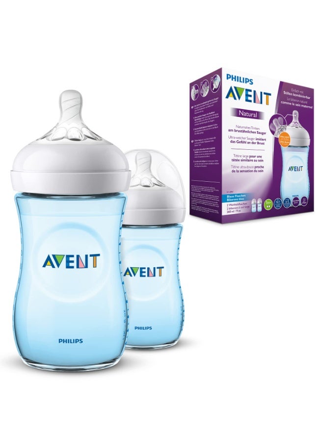 Avent Philips Avent Natural Baby Feeding Bottle Combo| No.1 Brand Recommended by Moms Worldwide | Natural Response Technology Mimics Breastfeeding (260ml Blue - 2pc Combo)